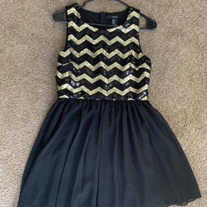 Black and Gold Chevron Sequin Party Dress